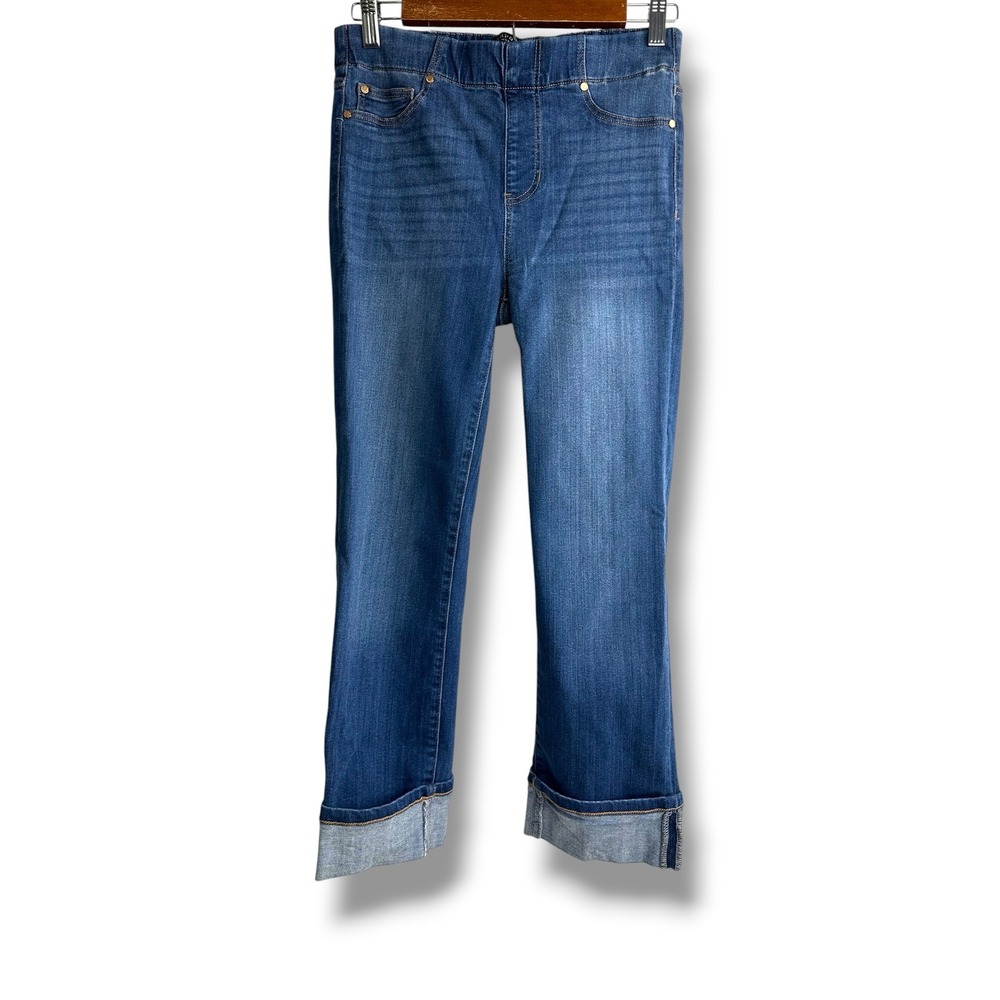 Liverpool Los Angeles The Crop Pull On Jeans Medium Wash Cuffed Blue Womens 6/28